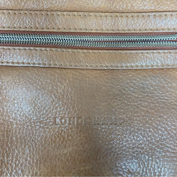 Longchamp Pebbled Leather Carmel Brown Shoulder Bag Zip Closure Adj Strap - Picture 10 of 13